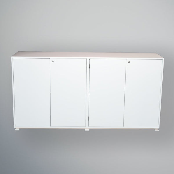 White Retail Display Counter with Lockable Doors