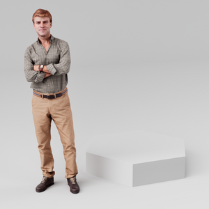 Hexagonal display plinth, 600mm across and 200mm tall, in white with a person alongside for scale