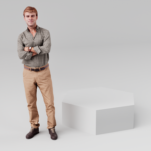 Hexagonal display plinth, 600mm across and 300mm tall, in white with a person alongside for scale