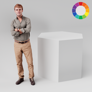 Hexagonal display plinth, 600mm across and 800mm tall, available in custom colours