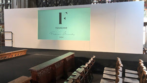 White event set panel for conference staging
